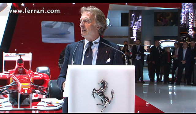 <br />ルカ・ディ・モンテゼーモロ会長のスピーチで幕をあげたフェラーリのパリモーターショー