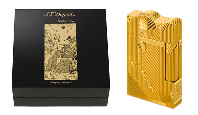 <strong>S.T. Dupont｜エス・テー・デュポン</strong>　「Sleeping Mermaid collection」　左／プレミアム・コレクションを収納するオリジナルボックス、右／プレミアム・コレクション ライン2ライター 23万1000円（世界限定1,111ピース）