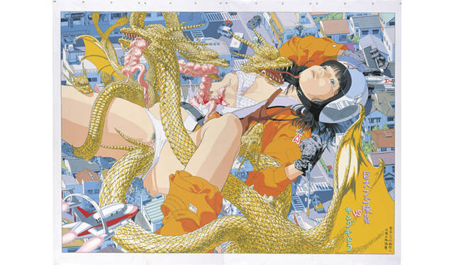 <strong>ART｜「会田誠展：天才でごめんなさい」</strong>　会田誠「巨大フジ隊員VSキングギドラ」（1993年）アクリル絵具、アセテート・フィルム　310×410 cm　高橋コレクション蔵、東京　Courtesy: Mizuma Art Gallery