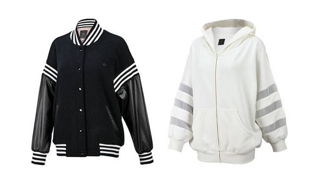 　adidas Originals for snidel　左／SD STADIUM JKT 1万7850円、右／SD BIG HOODIE 1万920円<br>問い合わせ<br />アディダスグループお客様窓口<br />0120-810-654（土日祝除く、9:30～18:00）<br />snidelルミネ新宿2店　Tel. 03-3345-5357