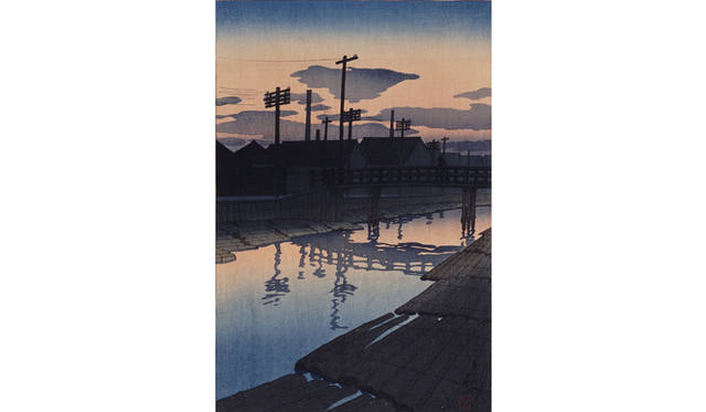 <strong>『はじまりは国芳―江戸スピリットのゆくえ』</strong>　川瀬巴水「木場の夕暮（「東京十二題」より）」大正9年(1920)、36.9×24.2cm、多色木版、横浜美術館蔵
