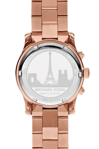 <strong>MICHAEL KORS│マイケル・コース</strong>　パリ限定時計　フェイス裏には象徴する風景のスカイラインがグラフィックで刻まれた
