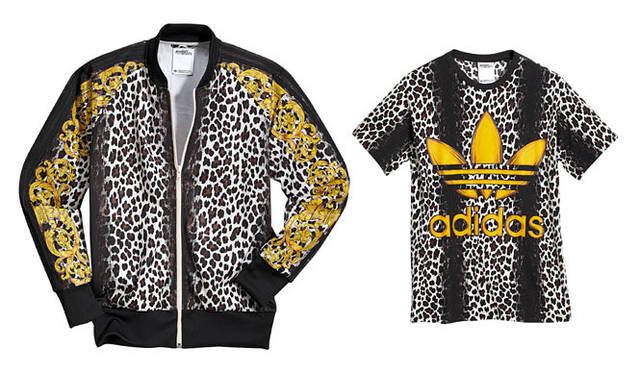 　「adidas Originals by Jeremy Scott」2012-13年秋冬コレクション　左／トラックトップ2万7300円、右／Tシャツ8400円