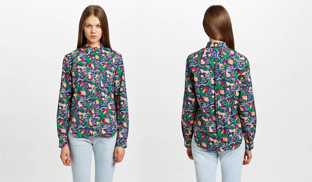 <strong>「ペルノアブサン メゾン キツネ リミテッド エディション」</strong>　ABSINTHE PRINTED WOMAN SHIRT／MULTICOLOR／3万450円