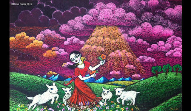 <strong>ISETAN｜伊勢丹</strong>　藤田理麻「光～Kirana～」新作絵画展　BabySheeps （オイルパステル／32.5×50.0cm） ©Rima Fujita 2012