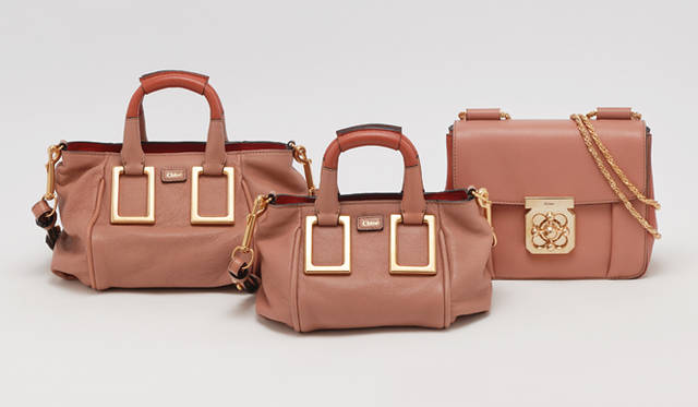 <strong>Chloé｜クロエ</strong>　左からバッグ「ETHEL」[W16×H20.5×D19.5cm] 13万9650円（日本限定）、ミニバッグ「ETHEL」[W15×H13×D16cm] 10万8150円、バッグ「ELSIE」[W20×H18×D8cm] 15万5400円