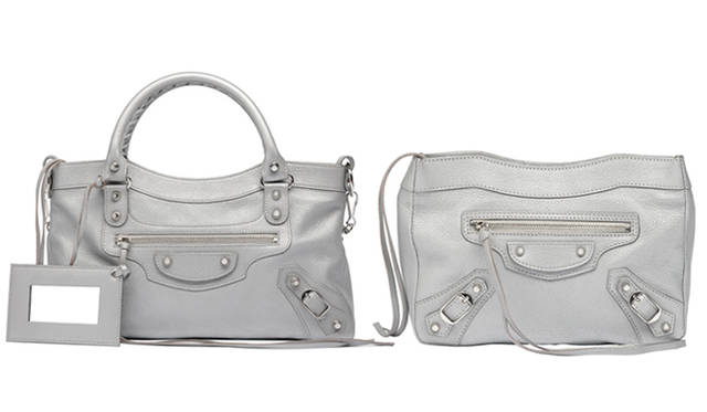 <strong>BALENCIAGA｜バレンシアガ</strong>　左からバッグ「FIRST」 [W33.5×H19×D6.5 cm] 18万600円、ポーチ「MAKE-UP」[W23×H14×D5 cm] 5万5650円