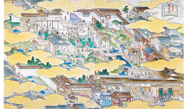 <strong>『山口晃展～山口晃と申します 老若男女ご覧あれ～』</strong>  邸内見立　洛中洛外圖2007　カンヴァスに油彩、水彩、墨　80 x 130 cm　撮影：太田拓実　© YAMAGUCHI Akira　Courtesy of Mizuma Art Gallery