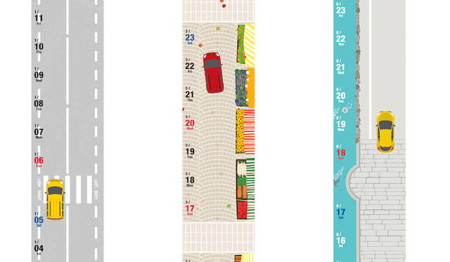 <strong>Vis Tes Passions 好きを、走るカレンダー</strong><br />背景は毎月かわる。フランスのドライビングシーンをイメージさせる、四季折々の風景だ（写真はデザイン案であり、実際のものとはことなる場合があります）