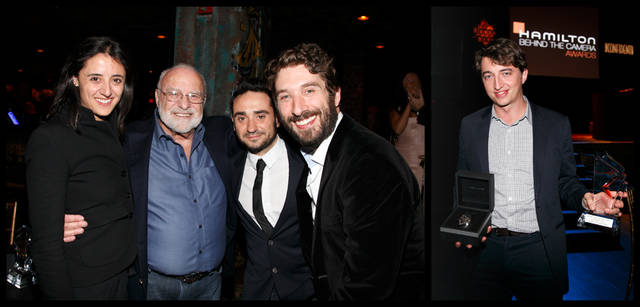 <strong>HAMILTON｜ハミルトン</strong><br />左／『ジ・インポッシブル（原題）』のプロデューサー ベレン・アティエンザと功労賞を受賞した映像編集者マイケル・カーン、監督ファン・アントニオ・バヨナと脚本家 セルジオ・サンチェス。右／ニューオリンズのハリケーンによる洪水を少女の目を通して描いた独創的な作品『ビースト・オブ・サザン・ワイルド』で受賞した、映画監督ベン・ゼイトリン。記念品と賞品のベンチュラを手にして。