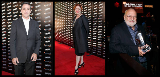 <strong>HAMILTON｜ハミルトン</strong><br />左／『アメイジング・スパイダーマン』の小道具を担当して受賞したアンドリュー・M・シーガル。『アバター』や『スター・トレック』などの話題作も手がけている。中／『ハンガー・ゲーム』の衣装デザイナー、ジュディアナ・マコフスキー。『X-MEN：ファイナル ディシジョン』『ハリー・ポッターと賢者の石』の衣装デザインも手がけた。右／功労賞を受賞した編集のマイケル・カーン。