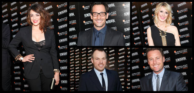 <strong>HAMILTON｜ハミルトン</strong><br />左から時計まわりに／ゲストとして登場したイタリアの女優ヴァレンティーナ・ロドヴィーニ、プレゼンターとして登場した俳優のローレンス・ザリアン、『ロサンゼルス・コンフィデンシャル・マガジン』のアリソン・ミラー、第6回BTCのホストを務めた全米で人気のテレビ司会者として知られるクリス・ハリソン、プレゼンターとして登場した映画監督のマーク・ウェブ。