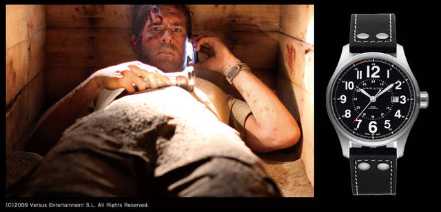 <strong>HAMILTON｜ハミルトン</strong><br />映画『[リミット]』にはカーキ オフィサー オートが登場した。カーキ オフィサー オート　（ステンレススティールケース・ケース径44mm、機械式自動巻き、ブラックカーフストラップ）H70615733  7万5600円　 ブルーレイ＆DVD好評発売中　ギャガ／ハピネット