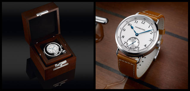 <strong>HAMILTON｜ハミルトン</strong><br />前ページの彼が手がけたカーキネイビー　パイオニア限定モデル。1940年代に米海軍の要請を受けて製作したマリンクロノメーターをモチーフとし、ブランド創設120周年の本数限定モデル。2012年12月発売予定。カーキ ネイビー パイオニア 限定モデル　H78719553　27万5100円
