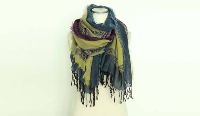 <strong>ahujasons｜オージャソン</strong>　ウールショール／ウールボイルカッティング　GREEN／BLUE　1万5750円