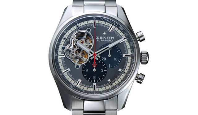 <strong>ZENITH│ゼニス</strong>　2012年の新作、エル・プリメロ クロノマスター1969をベースとする「エル・プリメロ クロノマスター1969 銀座限定モデル」。シックなグレーの文字盤にゼニスオリジナルの3色カウンターを採用する