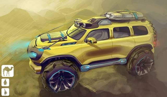 <strong>Mercedes-Benz Ener-G-Force｜メルセデス・ベンツ エナGフォース</strong><br />パトカー以外のイメージイラストも用意される。こちらは砂漠用の装備を施した仕様