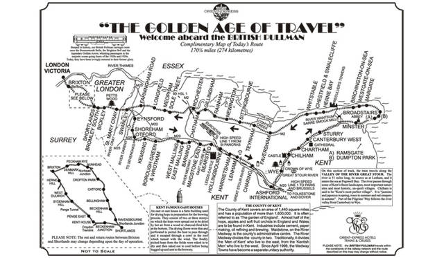 <strong>伝統と革新の英国ロイヤル文化を巡る旅</strong>　ブリティッシュ・プルマンの全274kmの行程が記されたマップ