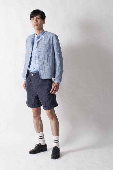 <strong>FUJITO｜フジト</strong>　2013春夏コレクション　No Collar Jacket2万9400円、Stand Coller Shirts1万8900円、Gurkha Shorts1万7850円