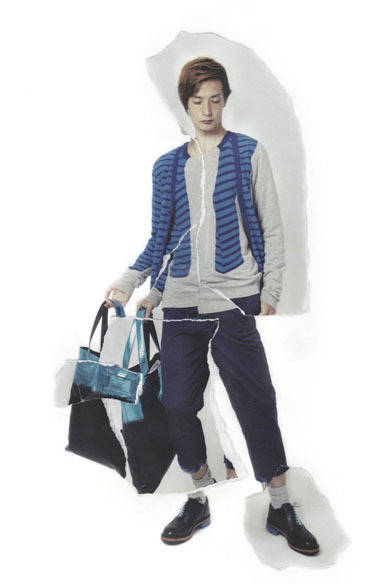 <strong>doublet｜ダブレット</strong>　2013春夏コレクション　ニットカーディガン 3万6750円、プルオーバー 3万3600円、パンツ 3万3600円、バッグ 4万4100円、シューズ 6万7200円