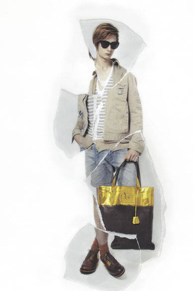 <strong>doublet｜ダブレット</strong>　2013春夏コレクション　アウター 5万6700円、カーディガン 3万6750円、パンツ 2万9400円、バッグ 4万4100円、シューズ 6万7200円