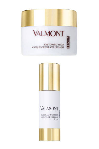 <strong>VALMONT｜ヴァルモン</strong>　上／＜ヘア＆スカルプケア＞　「ヘアリペア マスク」　ヴァルモン独自成分のトリプルDNAをはじめ、年齢を重ねた頭皮と髪に必要な成分をバランス良く配合。1万6800円（200g）<br>下／＜ヘア＆スカルプケア＞　「ヘアリペア セラム」　頭皮のエイジングに起因するくすんだ髪に輝きをもたらす。1万9950円（30mL）