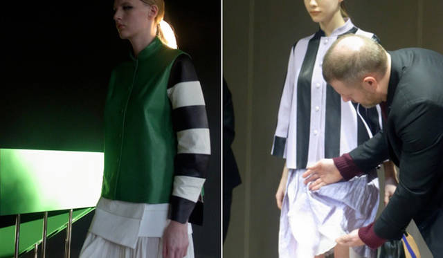 <strong>ACNE｜アクネ</strong>　プレゼンテーションにて、デザインについて語るヨハンソンさん。2013年春夏コレクションは、コラージュをテーマにしたロマンティックなドレスが揃う。