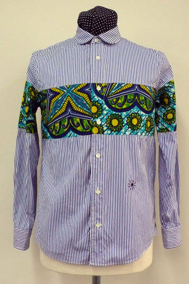 <strong> BEATITUDE｜ビアティチュード</strong>　2013春夏コレクション　アフリカプリント胸切り替えラウンドカラーシャツ1万8900円