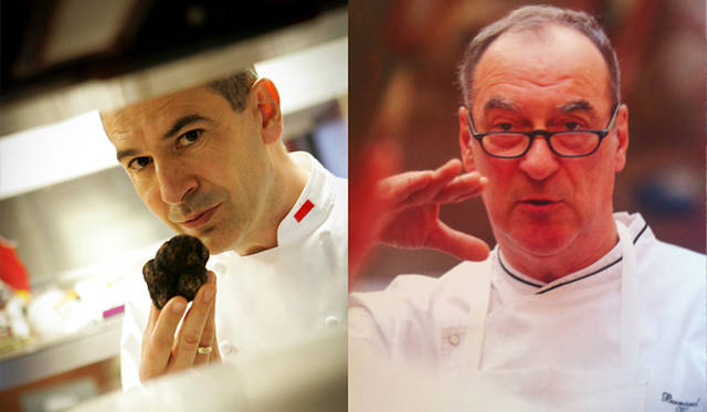 <strong>EAT｜『エリゼ宮殿×モナコ宮殿　ふたりのグラン・シェフの饗宴』</strong>　モナコ公国の宮殿料理長、クリスチャン・ガルシア氏（左）とフランス大統領府・エリゼ宮殿の料理長、ベルナール・ヴォション氏