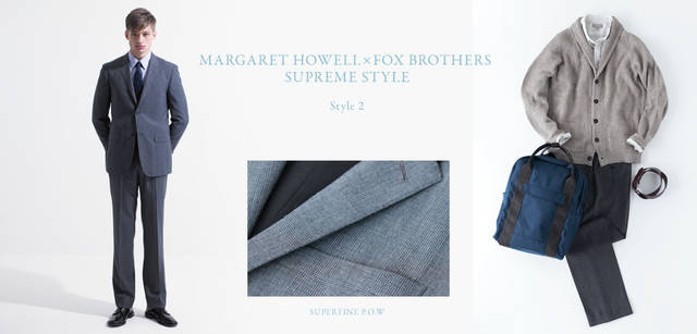 <strong>MARGARET HOWELL｜マーガレット・ハウエル</strong>　2013春夏コレクション　左／<strong>人気の柄“プリンス・オブ・ウェールズ”が春も登場。クラシックな柄が、あたらしい季節に映える</strong>　Model: ジャケット8万4000円、シャツ3万450円、トラウザーズ4万2000円、ベルト1万6800円、ネクタイ1万3650円、靴9万9750円（すべてマーガレット・ハウエル）　右／<strong>週末やデートでは、ニットアウターでリラックス感を満喫</strong>　SETUP VARIATION: ニット3万450円、シャツ2万2050円、トラウザーズ4万2000円、バッグ2万4150円､ベルト1万6800円（すべてマーガレット・ハウエル）