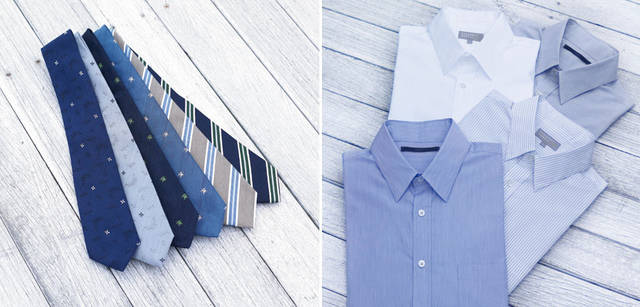 <strong>MARGARET HOWELL｜マーガレット・ハウエル</strong>　2013春夏コレクション　左／「TIE」ネクタイ1万500円～ 1万3650円（マーガレット・ハウエル）　右／「DRESS SHIRTS」シャツ各2万7300円～ 3万450円（マーガレット・ハウエル）