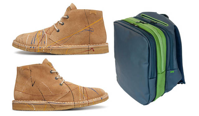 <strong>CAMPER｜カンペール</strong>　2013春夏コレクション　左／「TWINS（ツインズ）2万9400円、右／メンズ新作バッグ「Hamburger（ハンバーガー）」のデイパック（W30×H41×D12～18cm）3万3600円