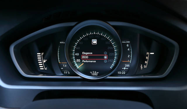 単眼式メーターは液晶画面方式。写真はECO時のメーター