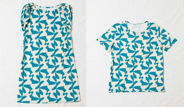 <strong>BEAMS LIGHTS｜ビームス ライツ</strong>　「BEAMS LIGHTS with MIC*ITAYA」2013春夏コレクション　左／ウィメンズワンピースドレス1万5750円、右／メンズTシャツ8925円