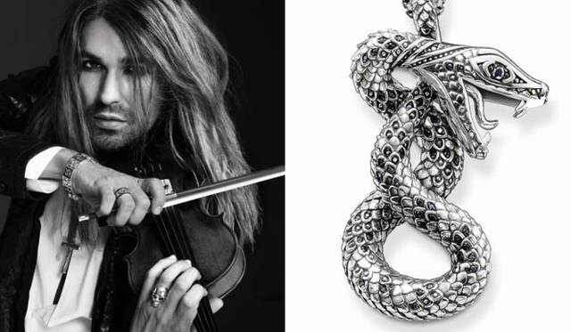 <strong>THOMAS SABO｜トーマス サボ</strong>　メンズジュエリーコレクション「REBEL AT HEART」　左／アンバサダーのバイオリニスト、デイヴィッド・ ギャレット。右／トップ6万4680円、チェーン1万1130円