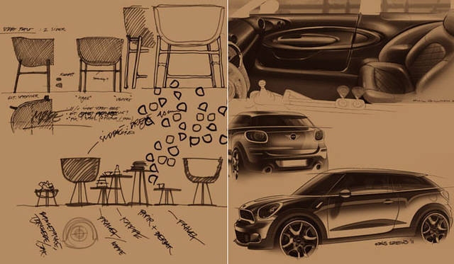 <strong>FRITZ HANSEN｜フリッツ・ハンセン</strong>　左／minuscule™ by Fritz Hansenスケッチ、右／MINI PACEMANスケッチ