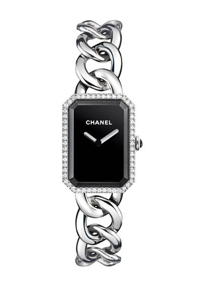 <strong>CHANEL｜シャネル</strong>　「プルミエール」[SS×ダイヤモンド×ブラックラッカー（文字盤）×オニキス（リューズ）]、ケースサイズ[20×28×6.6mm]、クォーツ、30m防水、87万5700円（予価）　※2013年4月1日発売予定