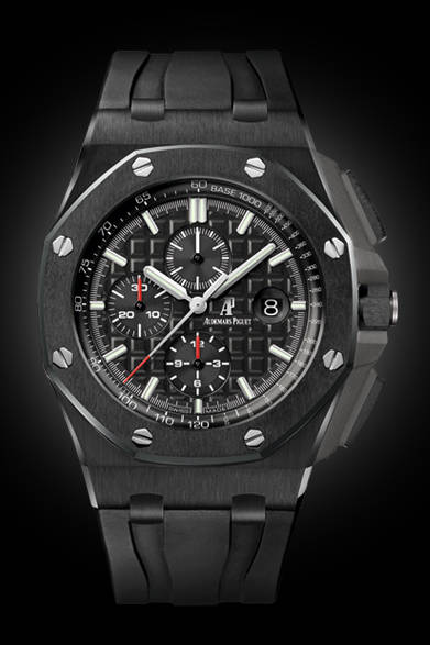 「ロイヤル オーク オフショア・グランド コンプリカシオン」自動巻き、チタンケース（ベゼル＆リュウズ＆クロノボタンはセラミック製）、世界限定3本、6300万円（予価）。6月発売予定