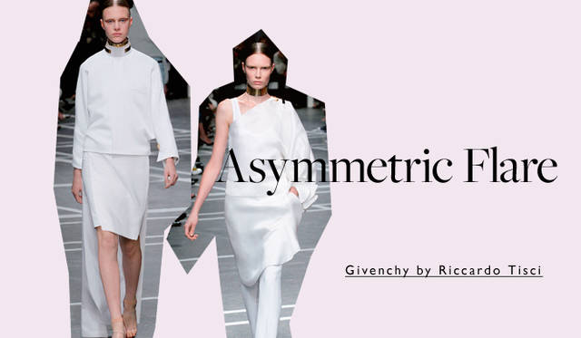 <strong>予測不能、アシンメトリックなドレスにみる女の二面性</strong><br />前後・左右非対称に構成されたアシンメトリックなデザインが多くみられた今シーズン。ジバンシィ バイ リカルド ティッシのルックのように、これまでにない大胆なワンショルダーの提案や、ディオールのルックにみる片側だけドレスのようにアレンジされたトップス、サンローランのルックのようにフロントとバックスタイルで印象が様変わりするようなドレスなど、この春は着こなしまでミステリアスな二面性を演出して。<br /><br />Givenchy by Riccardo Tisci（ジバンシィ バイ リカルド ティッシ）