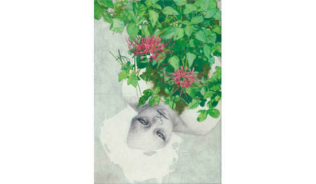 やました はつき／《曼珠沙華》／2012／アクリルガッシュ・ジェッソ・鉛筆・キャンバス／27.3ｘ19cm／GALLERY KUGO