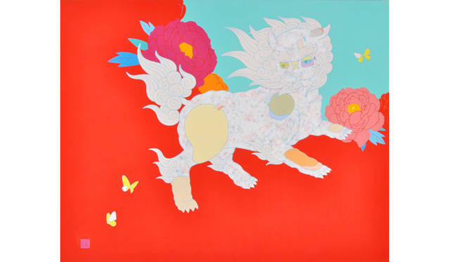 安岡亜蘭／《karajishi》／2012／雲肌麻紙、アクリル絵具、パール粉／91ｘ73cm／画廊くにまつ
