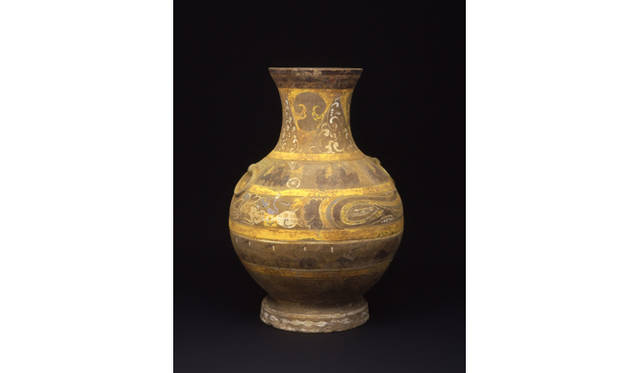 《加彩車馬人物文壺》／中国　漢時代（B.C.206-A.D.220）／陶磁器／H.34.3cm／浦上蒼穹堂
