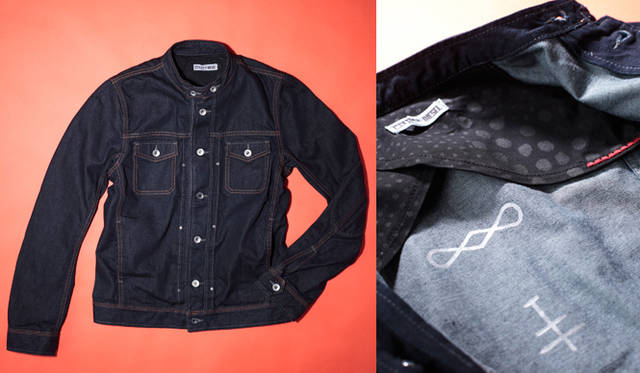<strong> DIESEL｜ディーゼル 南アフリカの3人組とデニムコレクション</strong> 背中に施されたディーゼル＋イードゥンのオリジナルシンボル。「共に」「創造する」「豊かに」「永遠に」という意味を表す4つのマークが象徴的に用いられる。デニムジャケット4万950円（ディーゼル＋イードゥン／ディーゼル ジャパン）