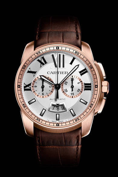 <strong>Cartier│カルティエ</strong>　Laziz Hamani © Cartier 2012<br />「カリブル ドゥ カルティエ クロノグラフ ウォッチ」PGケース、255万1500円