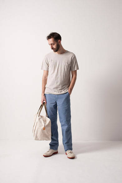 <strong>FUJITO｜フジト</strong>　 2013年夏コレクション　Border S/S Shirts7875円、Wide Trousers2万4150円、Boston Bag1万3650円