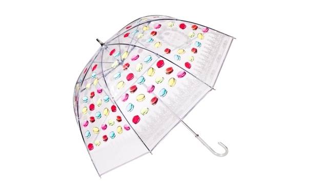 <strong>LADURÉE｜ラデュレから、傘&日傘コレクションがデビュー</strong>　雨長傘「マカロン」　シルバー　（ビニール傘）7350円