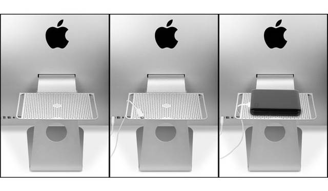 <strong>FOCAL POINT｜フォーカルポイントコンピュータ</strong>　モニターアクセサリー「Twelve South BackPack v3」　ケーブルマネージメント用のカット穴もあり