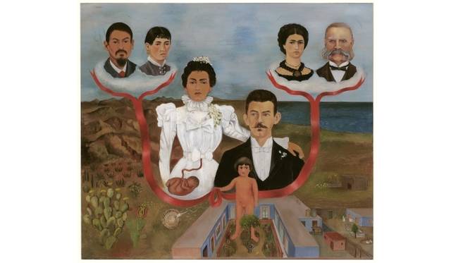 <strong>ART｜六本木ヒルズ・森美術館10周年記念『LOVE展：アートにみる愛のかたち―シャガールから草間彌生、初音ミクまで』</strong>　フリーダ・カーロ《私の祖父母、両親そして私（家系図）》1936年油彩、テンペラ、ジンク板 30.7×34.5 cmニューヨーク近代美術館蔵 Gift of Allan Roos, M.D., and B. Mathieu Roos. Acc. n.:277.1987.a-c. c 2012. Digital image, The Museum of Modern Art, New York / Scala, Florence