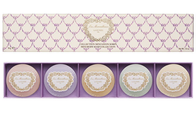 <strong>Les Merveilleuses LADURÉE｜レ・メルヴェイユーズ ラデュレ</strong>　ミニ ボディ ソープ コレクション[30g×5個]（数量限定）5040円<br />内容｜ローズ、ヴァイオレット、オレンジフラワー、ドラジェ、カモミールミント