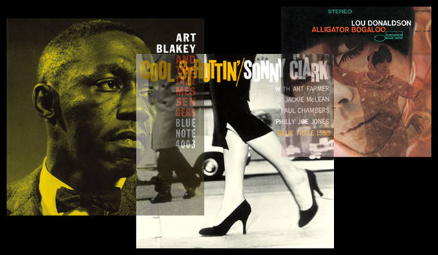 <strong>特集｜BLUE NOTE NOW!</strong>　世界中にブルーノートの名を広めたアート・ブレイキー＆ザ・ジャズ・メッセンジャーズの『モーニン』（左）、レコード・コレクターに人気が高い「1500番台」シリーズからソニー・クラークの『クール・ストラッティン』（中）、そして「4000番台」シリーズからルー・ドナルドソンの『アリゲイター・ブーガルー』（右）